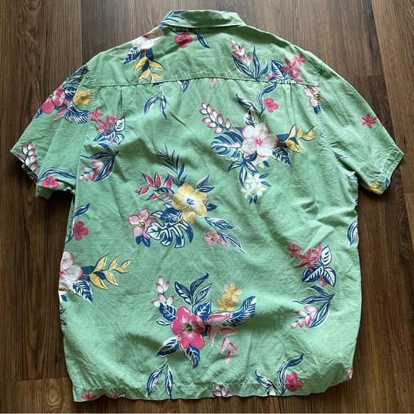 Tommy Bahama Mens Camp Shirt XLX Green Hawaiian Silk Cotton Island Modern Fit - Picture 5 of 7